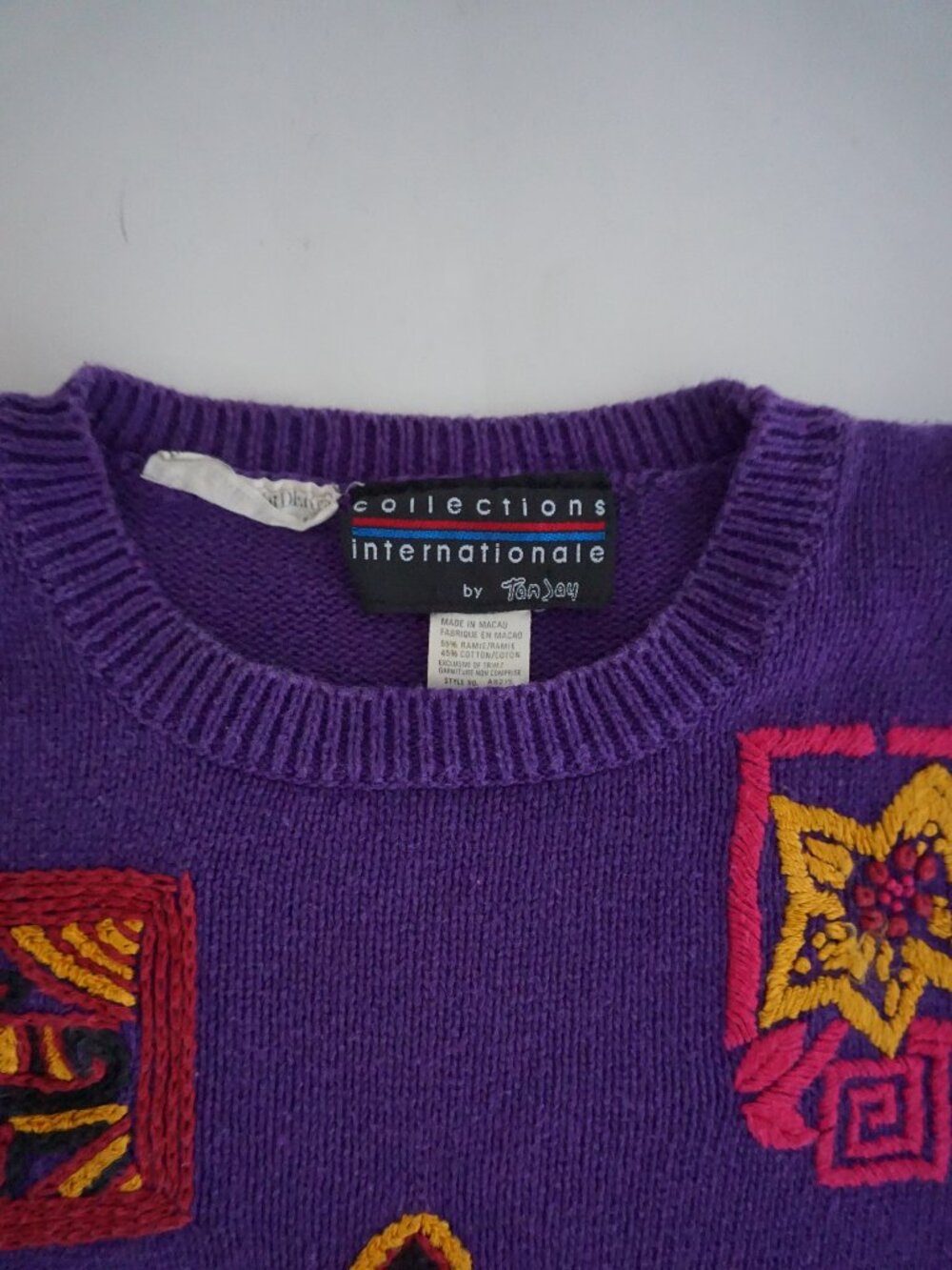 Vintage Collections Internationale Purple Floral Geometric Cotton Sweater XL - Picture 10 of 10